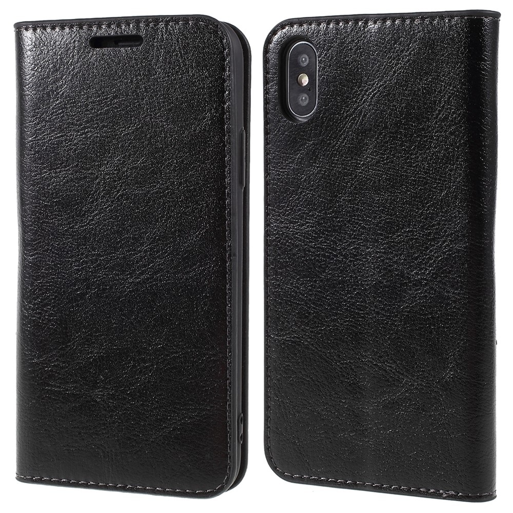 Coque portefeuille en cuir Veritable iPhone X/XS, noir