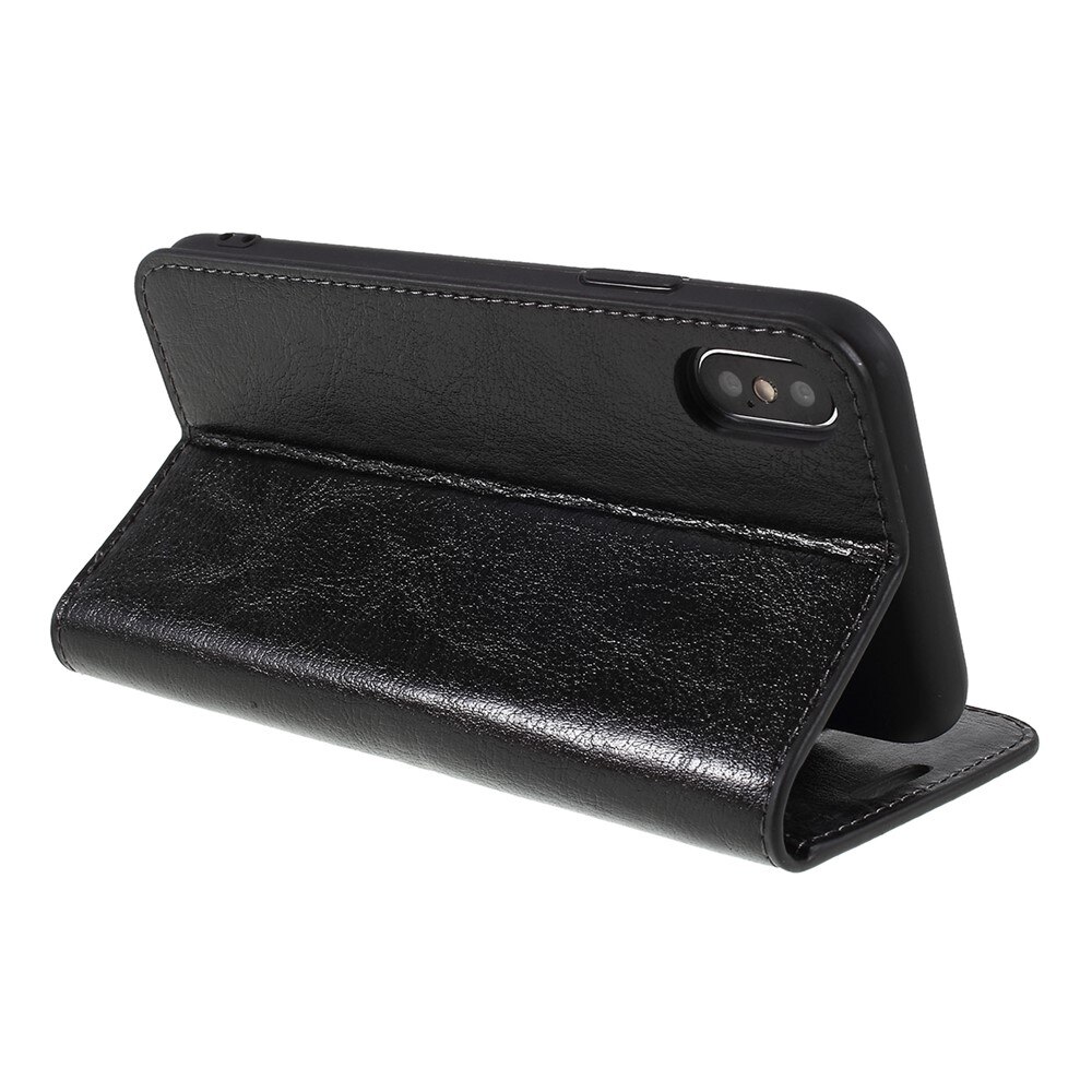 Coque portefeuille en cuir Veritable iPhone X/XS, Noir