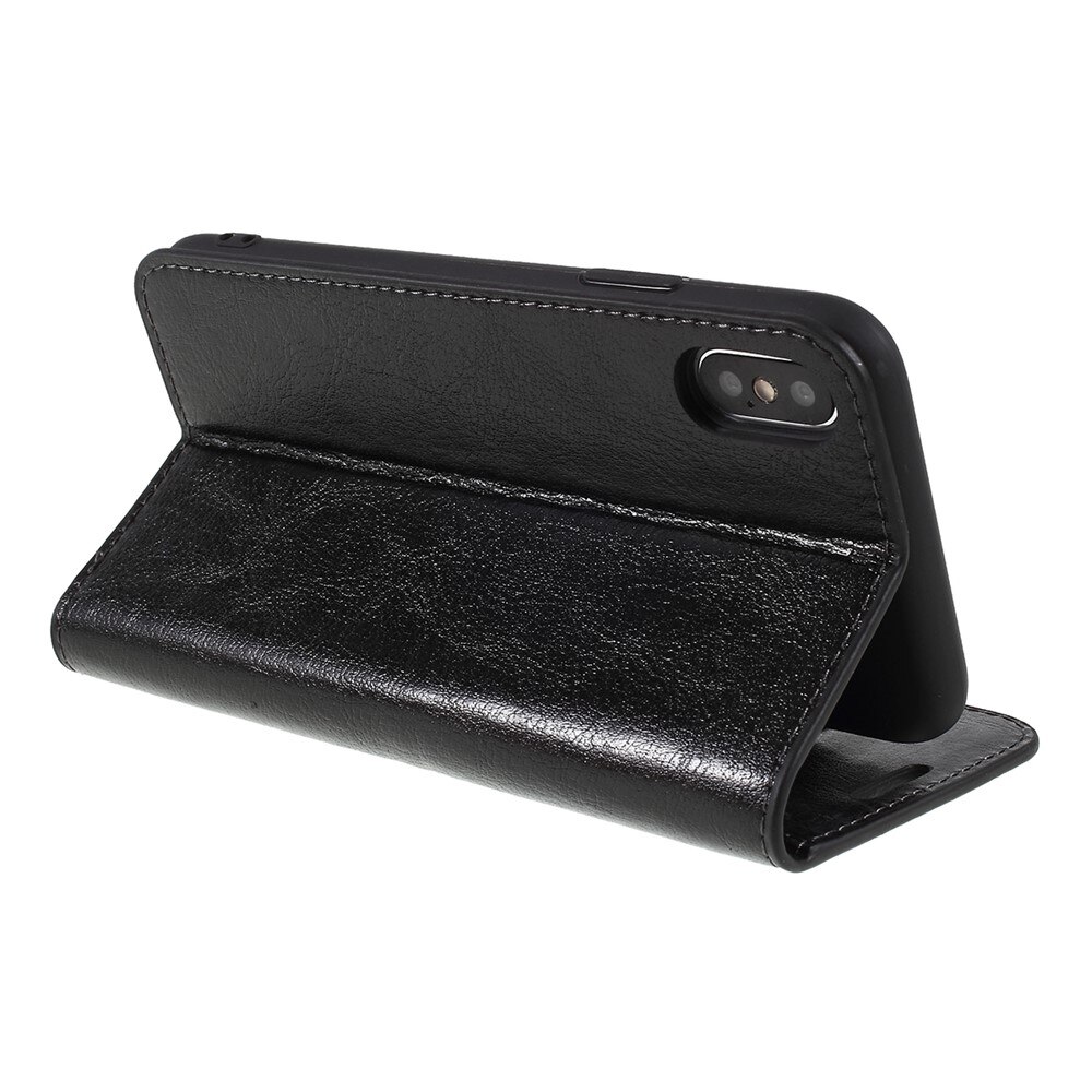 Coque portefeuille en cuir Veritable iPhone X/XS, noir