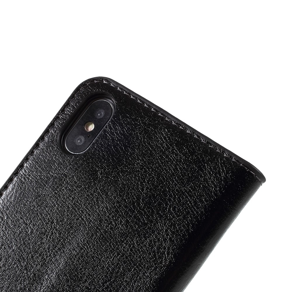 Coque portefeuille en cuir Veritable iPhone X/XS, noir
