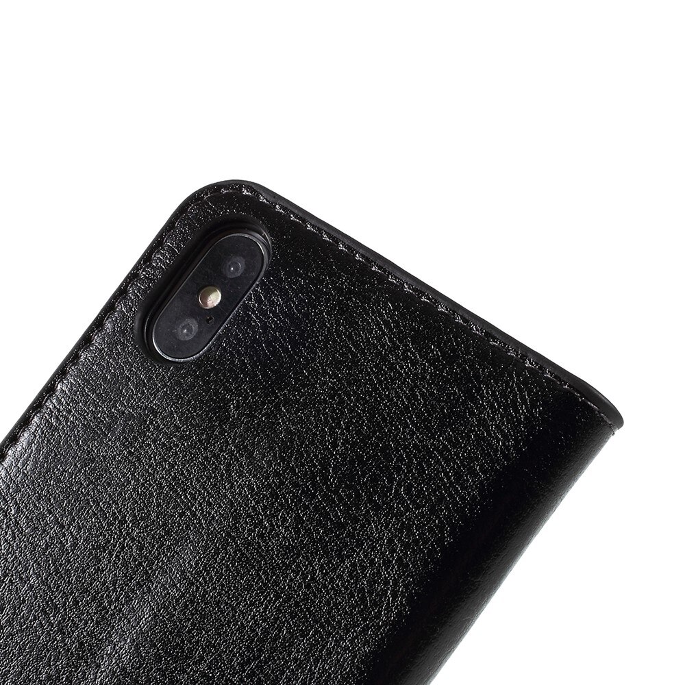 Coque portefeuille en cuir Veritable iPhone X/XS, Noir