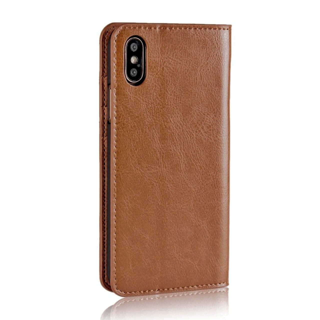 Coque portefeuille en cuir Veritable iPhone X/XS Marron