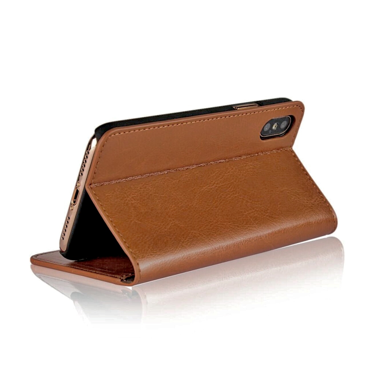 Coque portefeuille en cuir Veritable iPhone X/XS, Marron