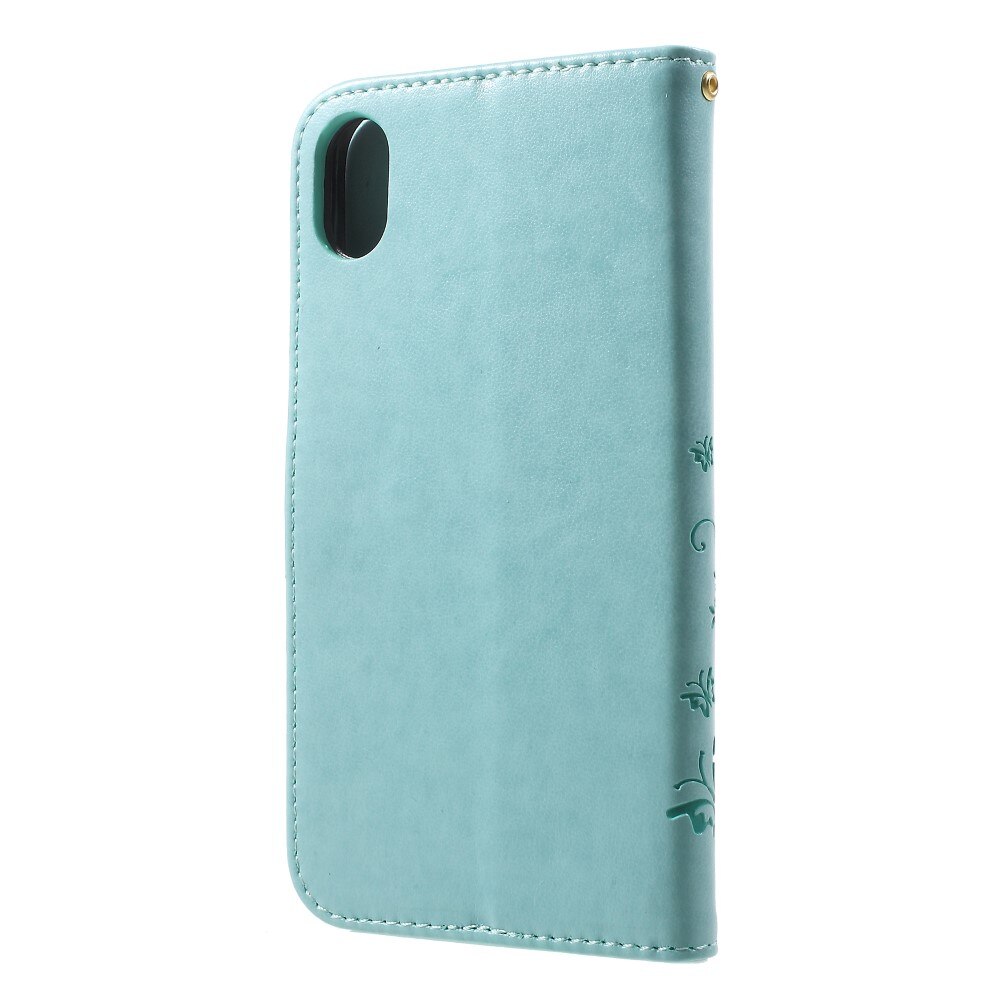 Étui en cuir à papillons pour iPhone Xr, Vert