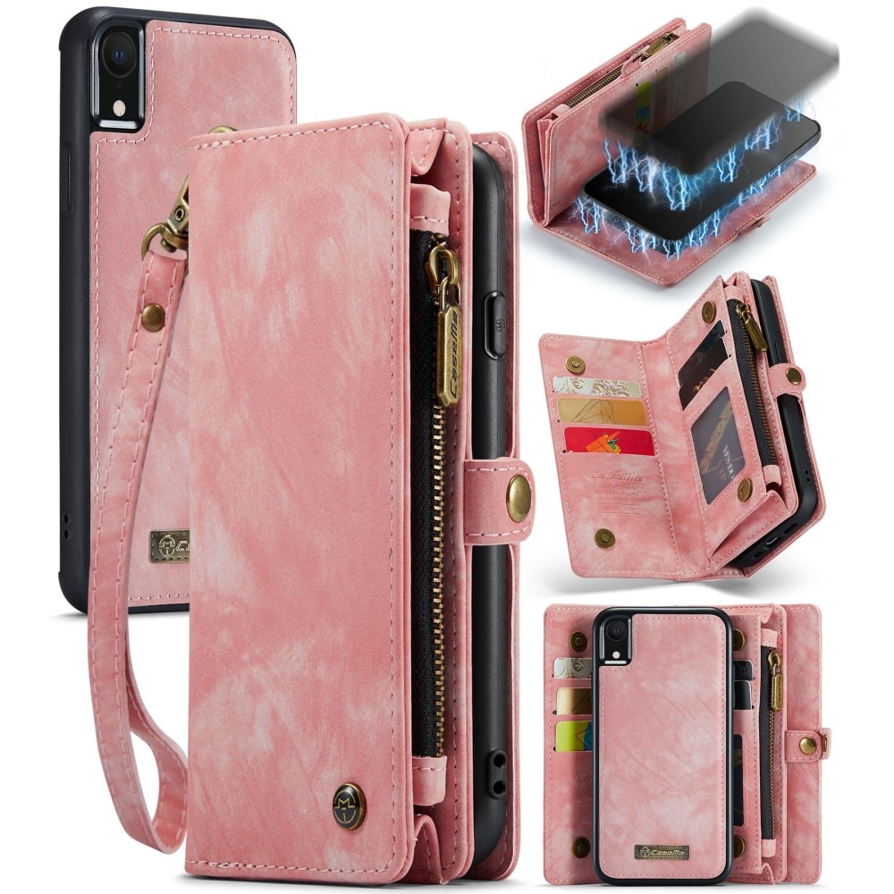 Étui portefeuille multi-cartes iPhone XR, rose