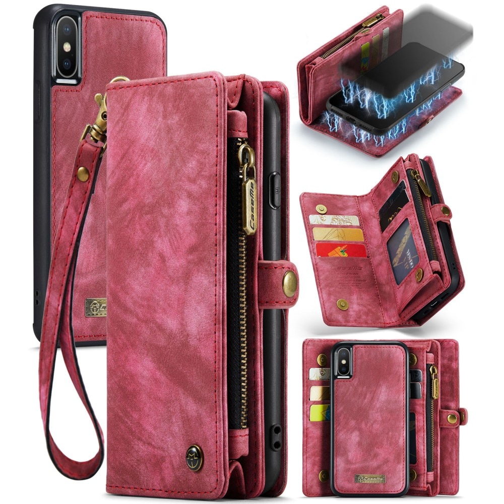 Étui portefeuille multi-cartes iPhone Xs Max, Rouge
