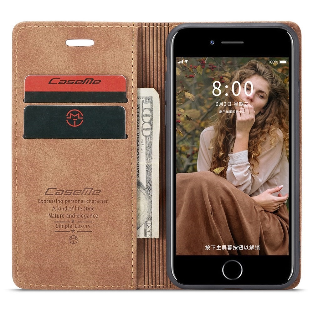 Étui portefeuille mince iPhone SE (2020), cognac