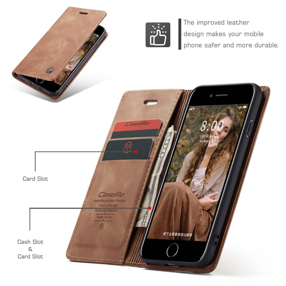 Étui portefeuille mince iPhone SE (2020), cognac