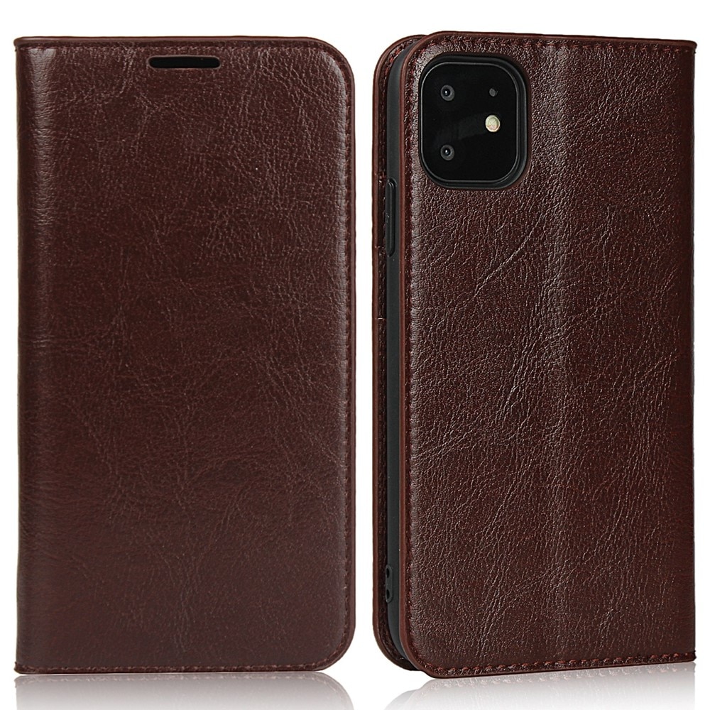 Coque portefeuille en cuir Veritable iPhone Xr, Marron foncé