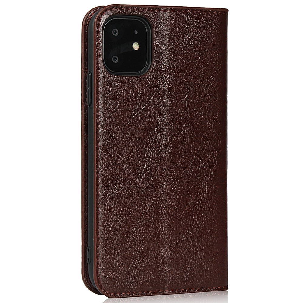 Coque portefeuille en cuir Veritable iPhone XR, marron foncé