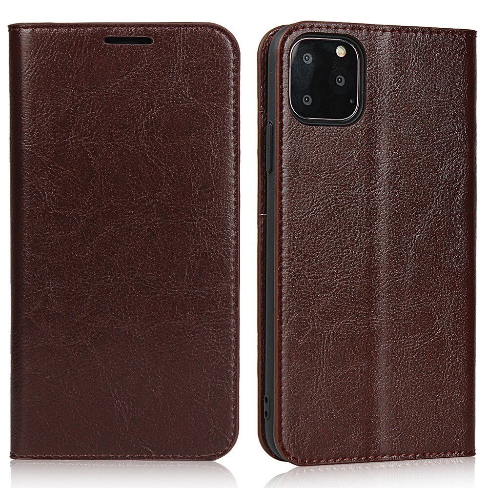 Coque portefeuille en cuir Veritable iPhone 11 Pro, Marron foncé