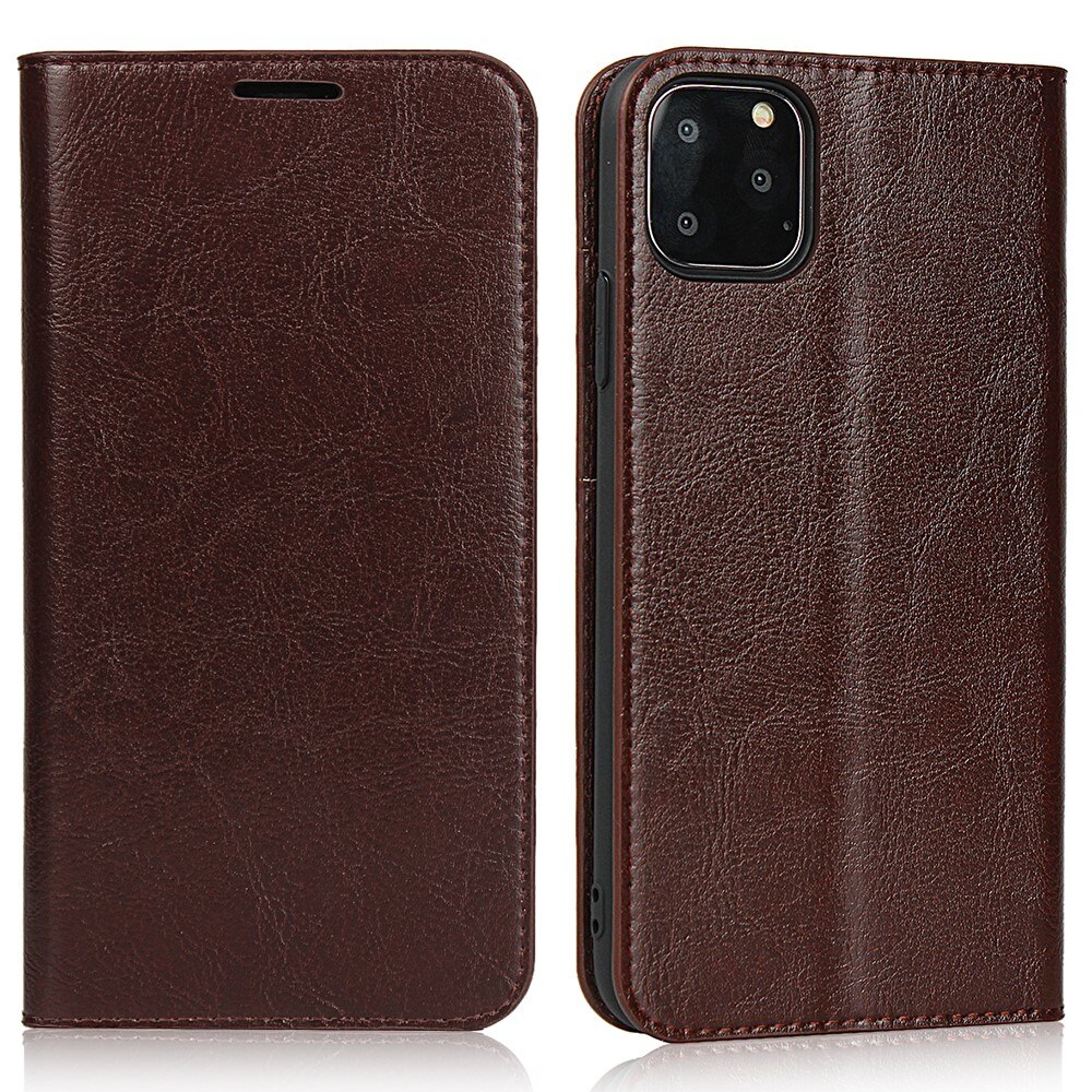 Coque portefeuille en cuir Veritable iPhone 11 Pro, marron foncé