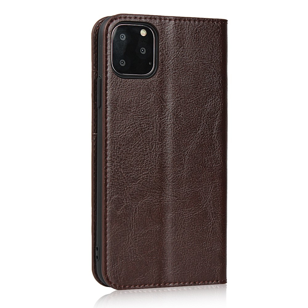 Coque portefeuille en cuir Veritable iPhone 11 Pro, Marron foncé