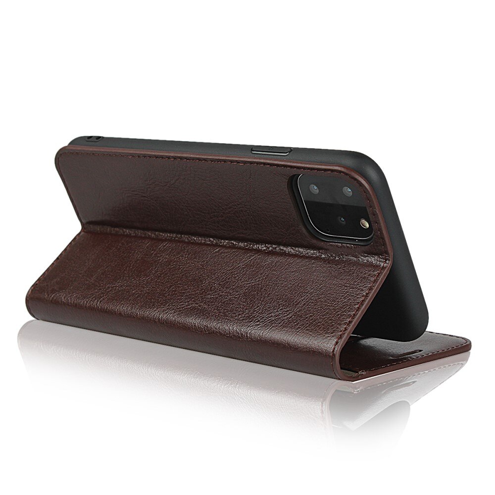 Coque portefeuille en cuir Veritable iPhone 11 Pro, Marron foncé