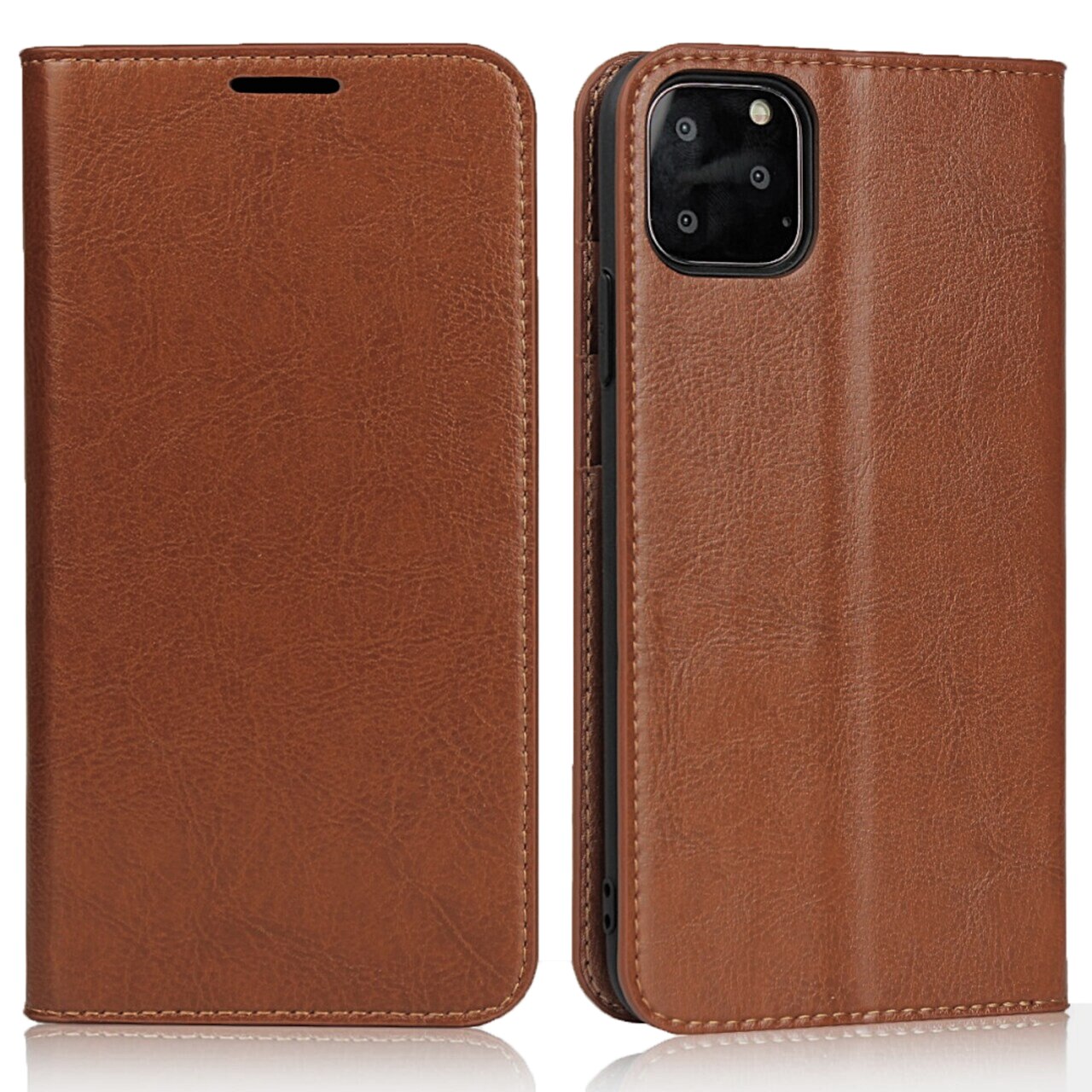 Coque portefeuille en cuir Veritable iPhone 11 Pro, Marron