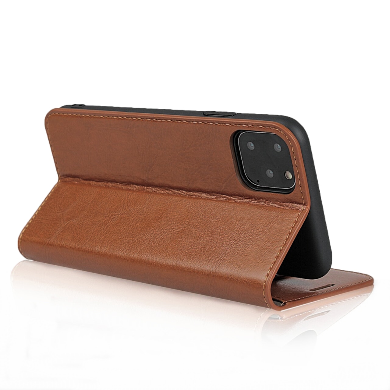 Coque portefeuille en cuir Veritable iPhone 11 Pro, marron