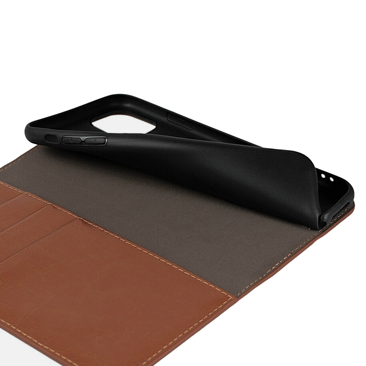 Coque portefeuille en cuir Veritable iPhone 11 Pro, Marron