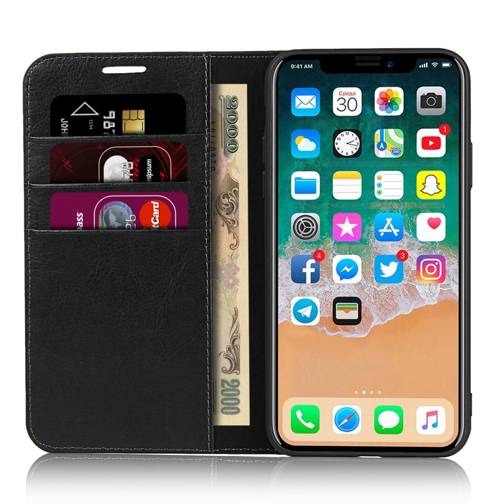 Coque portefeuille en cuir Veritable iPhone 11 Pro, noir