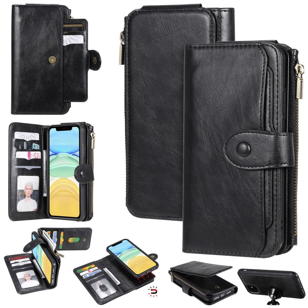 Magnet Leather Multi Wallet iPhone 11, noir