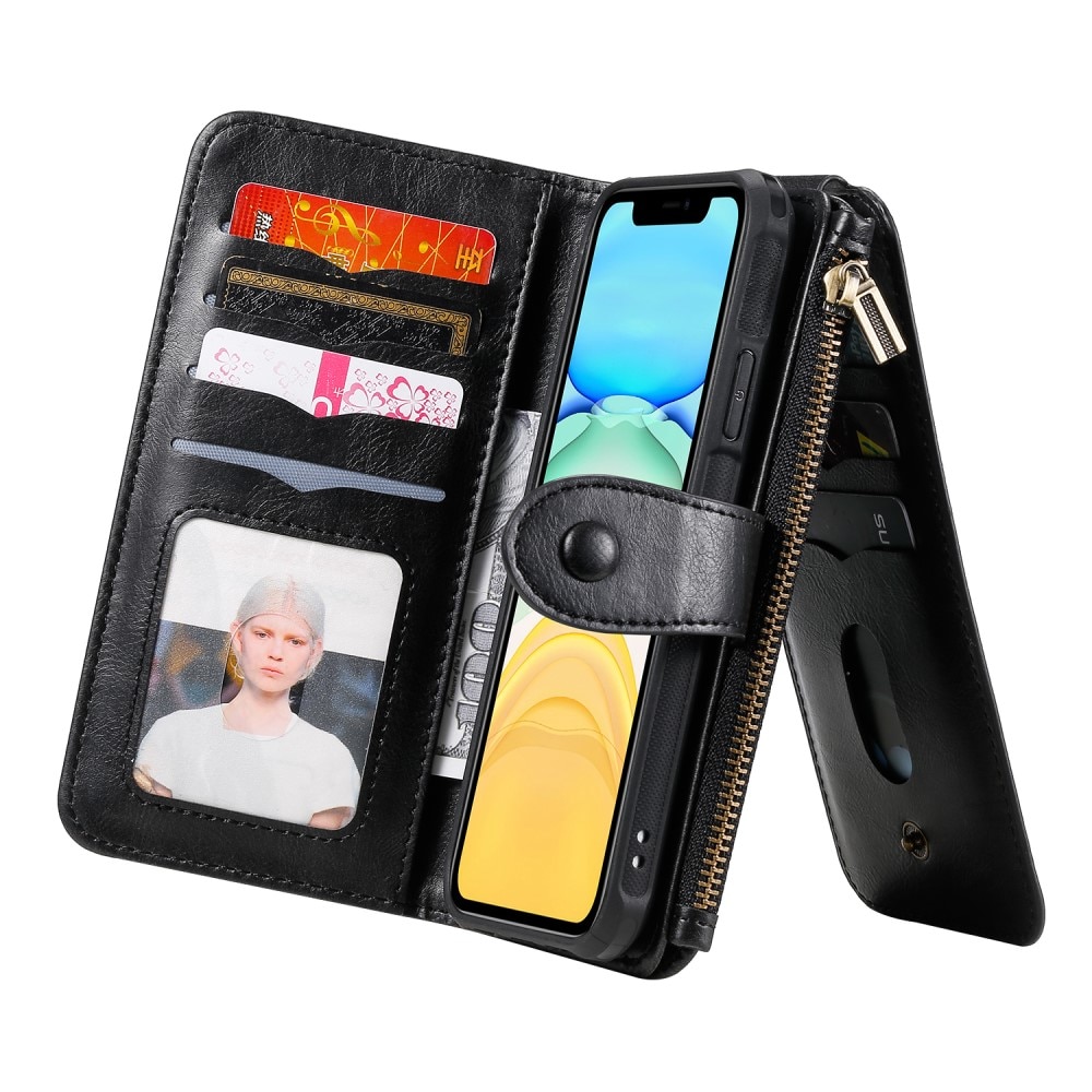 Magnet Leather Multi Wallet iPhone 11, noir