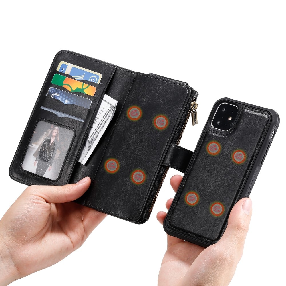 Magnet Leather Multi Wallet iPhone 11, noir