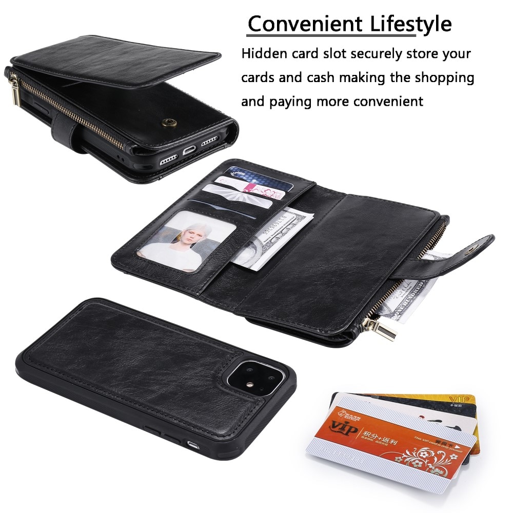 Magnet Leather Multi Wallet iPhone 11, noir