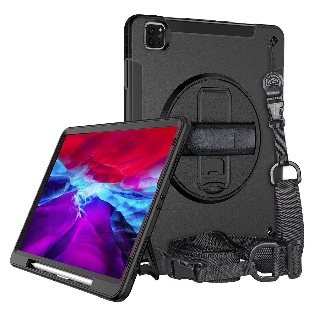 Coque hybride antichoc avec bandoulière iPad Pro 12.9 4th Gen (2020), noir