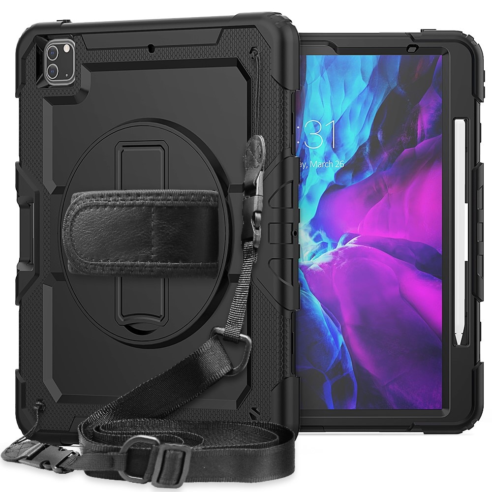 Full Protection Coque hybride antichoc avec bandoulière iPad Pro 12.9 5th Gen (2021), noir