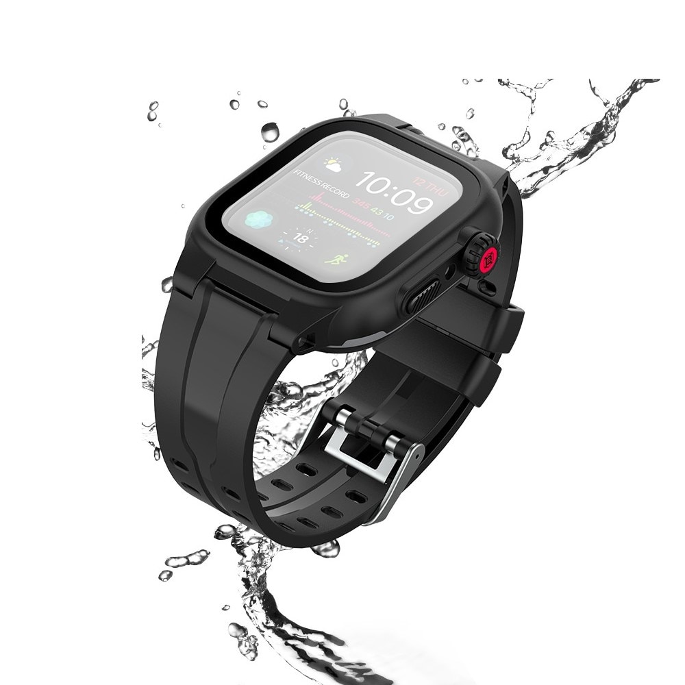 Coque étanche avec Bracelet en silicone pour Apple Watch 44mm, noir