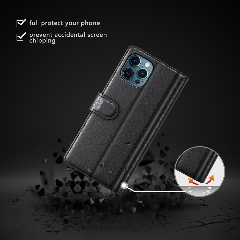 Étui en cuir veritable iPhone 12 Pro Max, Noir