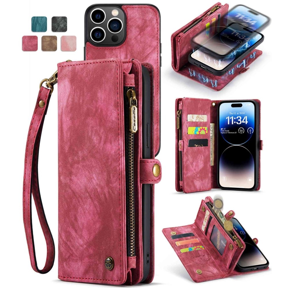 Étui portefeuille multi-cartes iPhone 12 Pro Max, Rouge