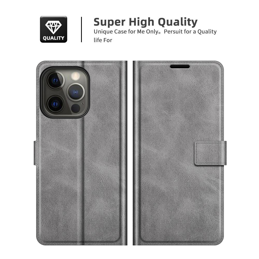 Étui portefeuille Leather Wallet iPhone 13 Pro Max Grey