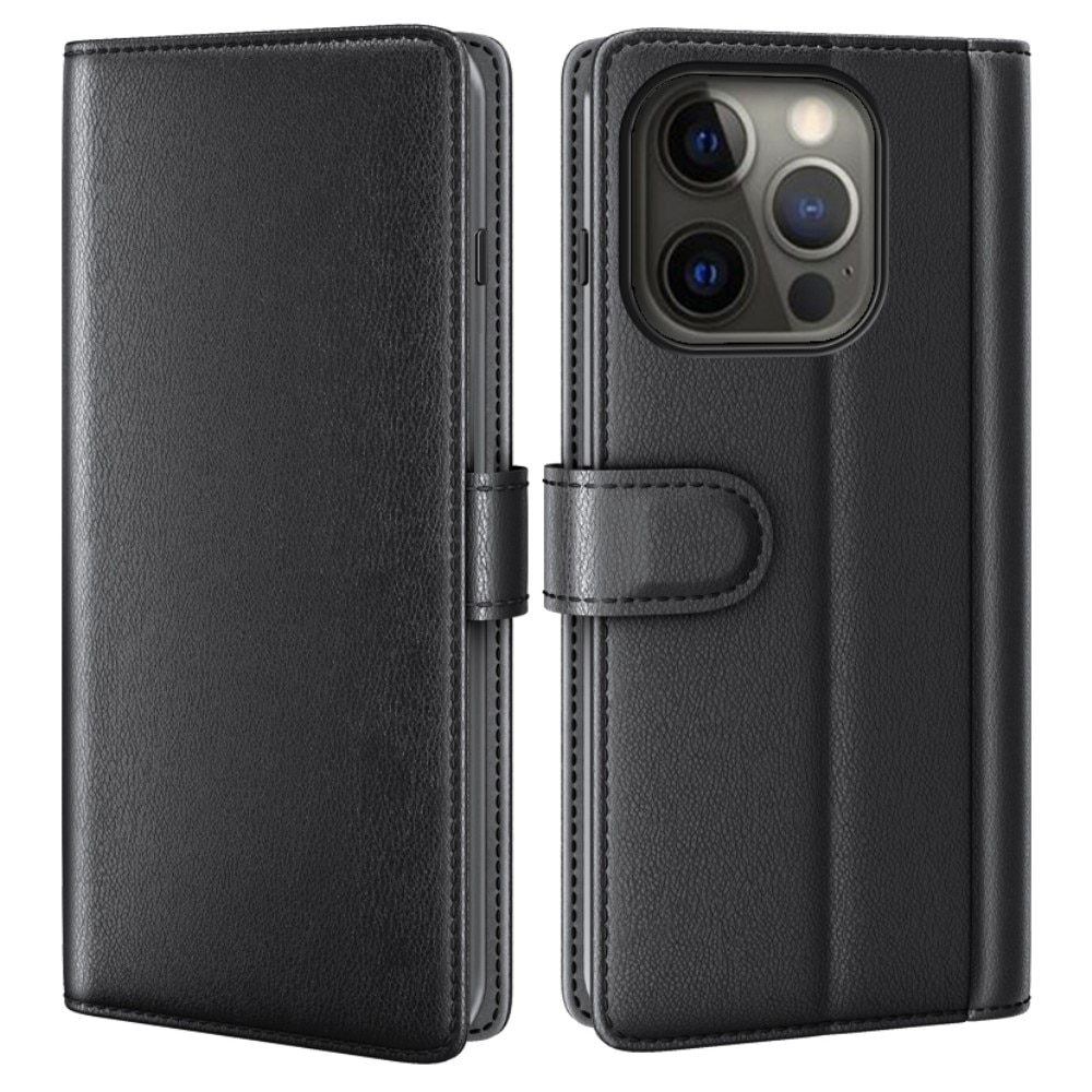 Étui en cuir veritable iPhone 13 Pro, Noir
