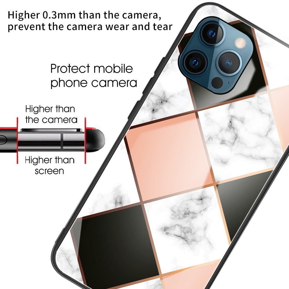 Coque en verre trempé iPhone 13 Pro Rose marbré géométrique