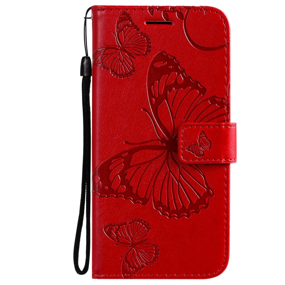 Étui en cuir à papillons pour iPhone 13, rouge