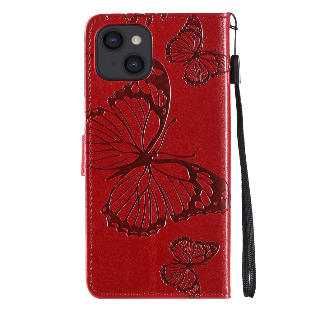 Étui en cuir à papillons pour iPhone 13, rouge