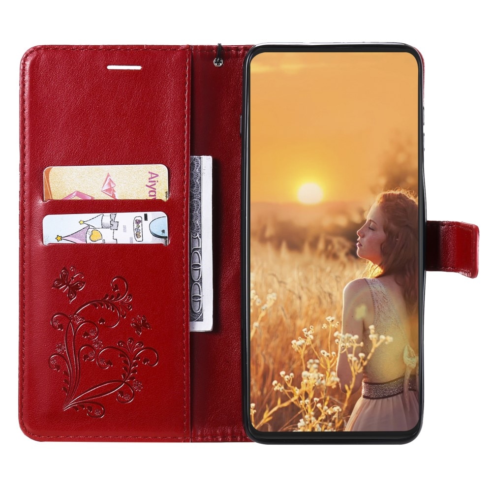 Étui en cuir à papillons pour iPhone 13, Rouge
