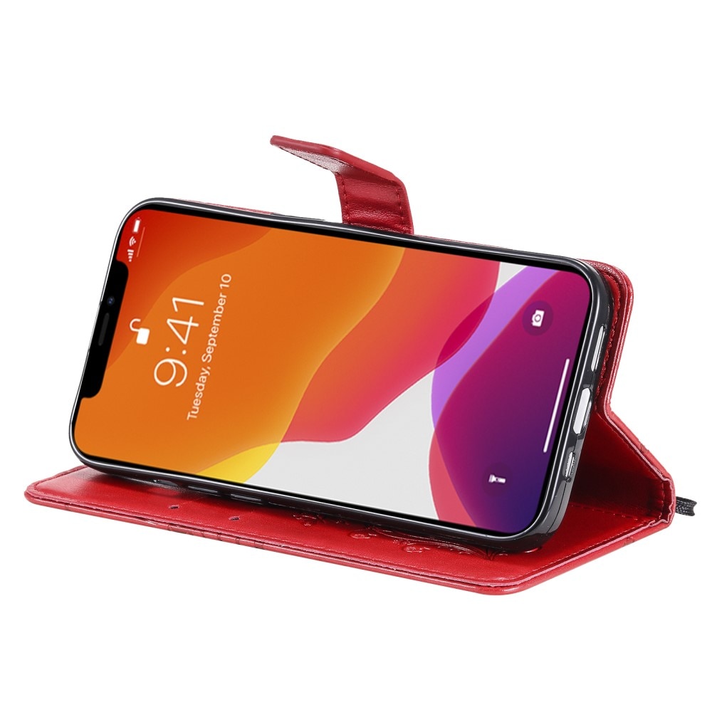Étui en cuir à papillons pour iPhone 13, Rouge