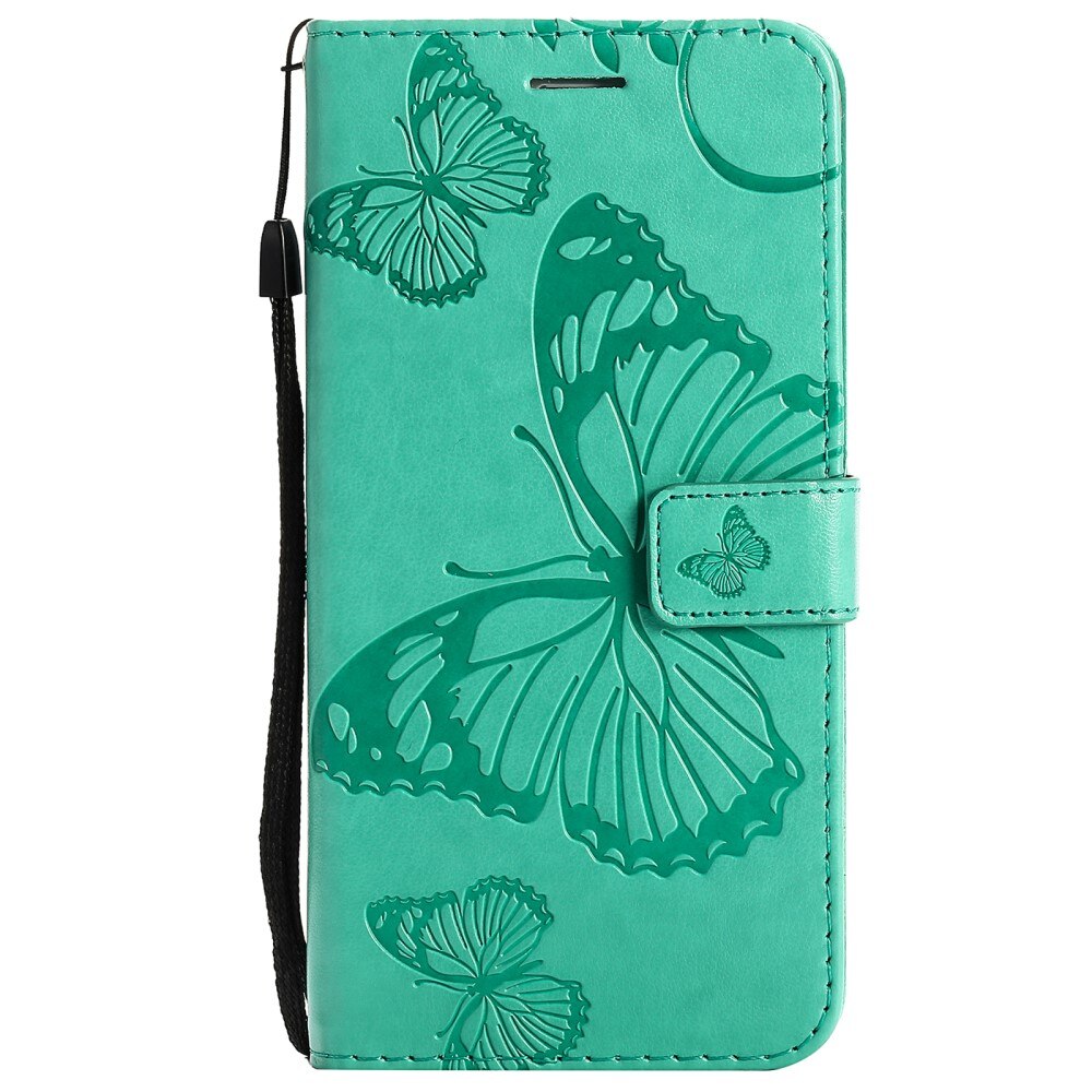 Étui en cuir à papillons pour iPhone 13, Vert