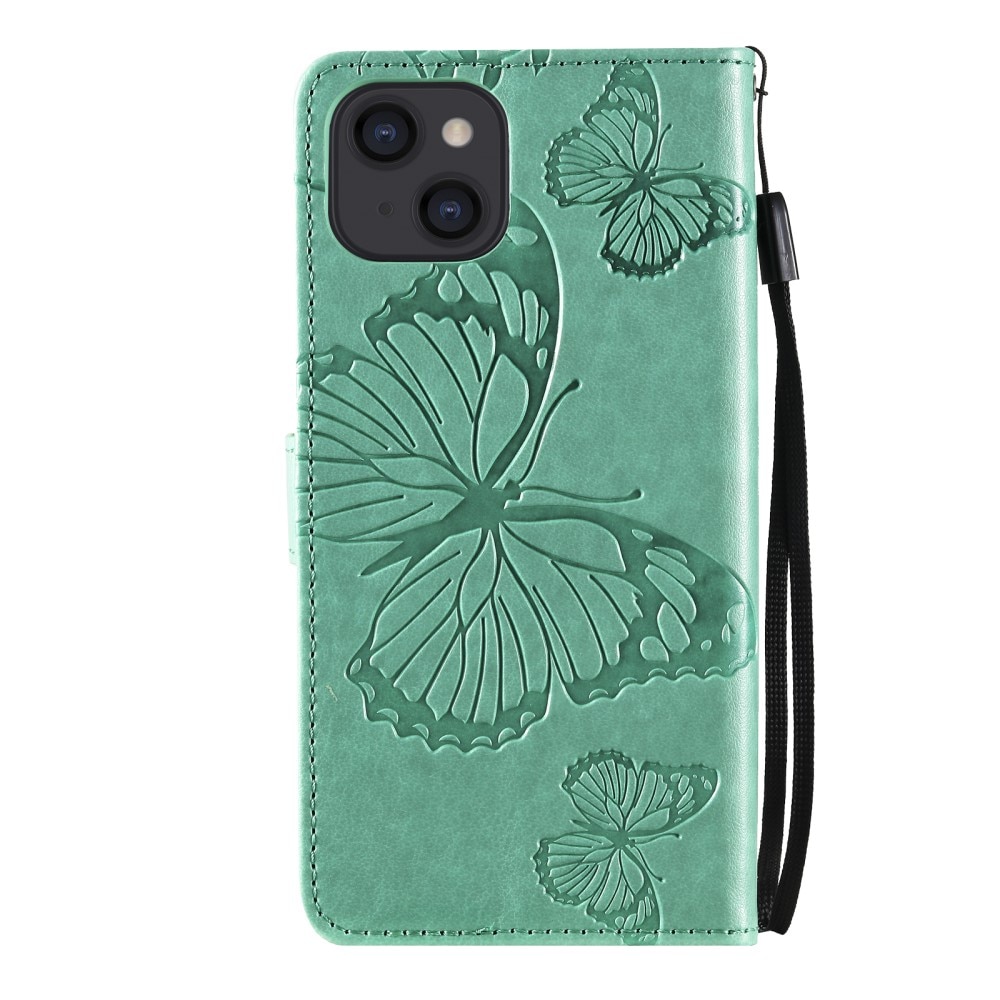 Étui en cuir à papillons pour iPhone 13, Vert