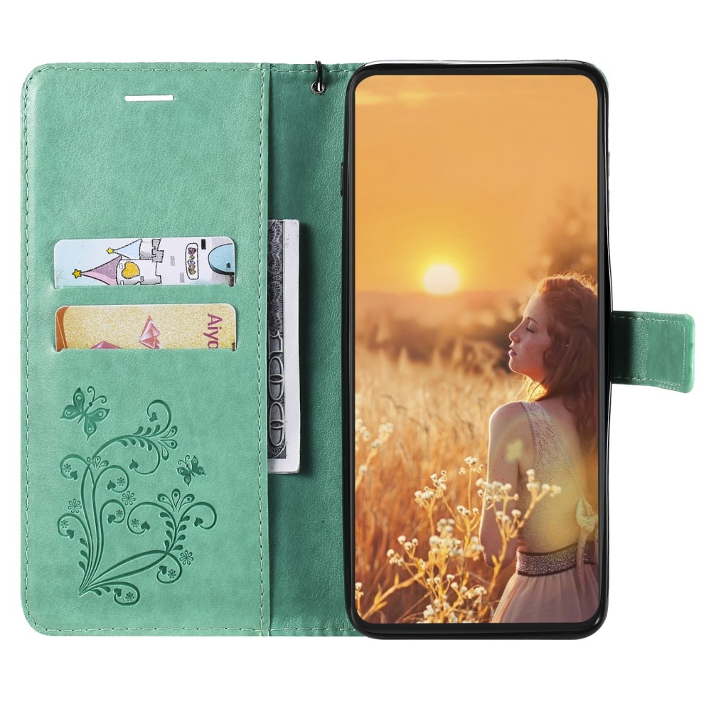 Étui en cuir à papillons pour iPhone 13, Vert
