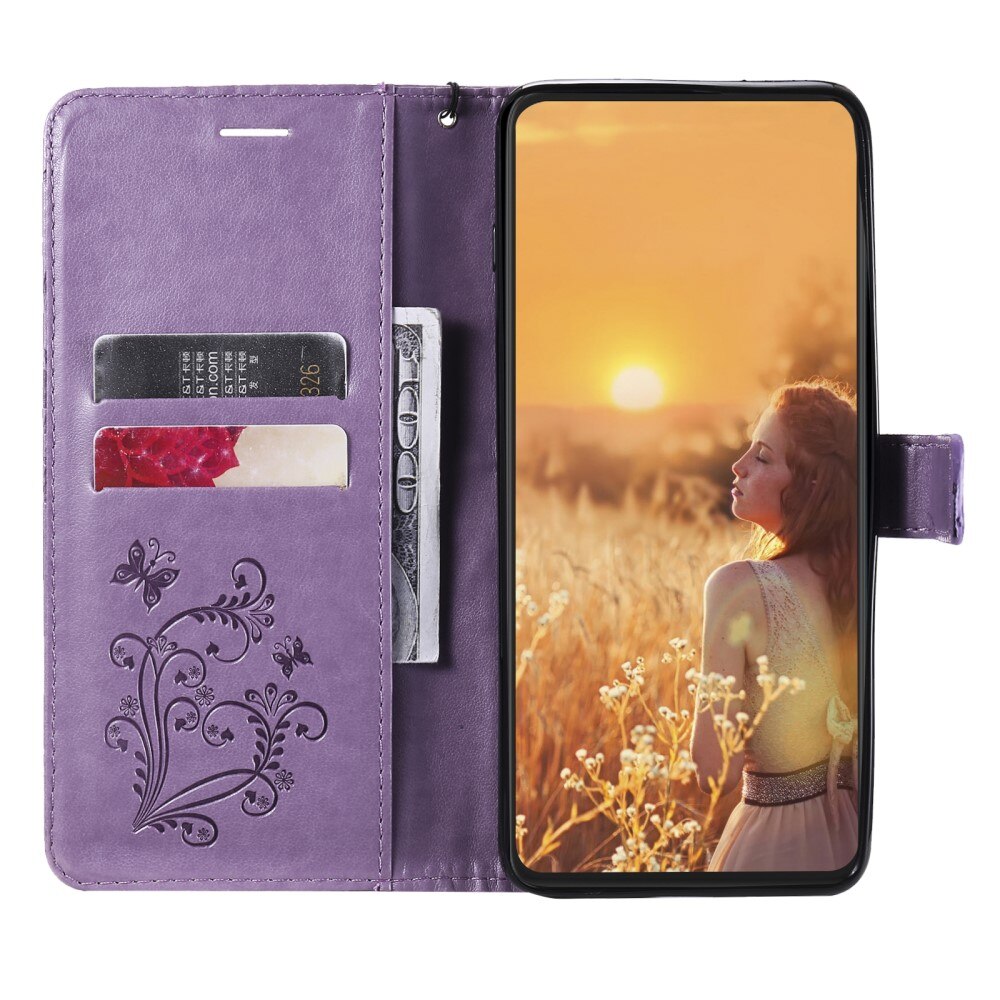 Étui en cuir à papillons pour iPhone 13, Violet