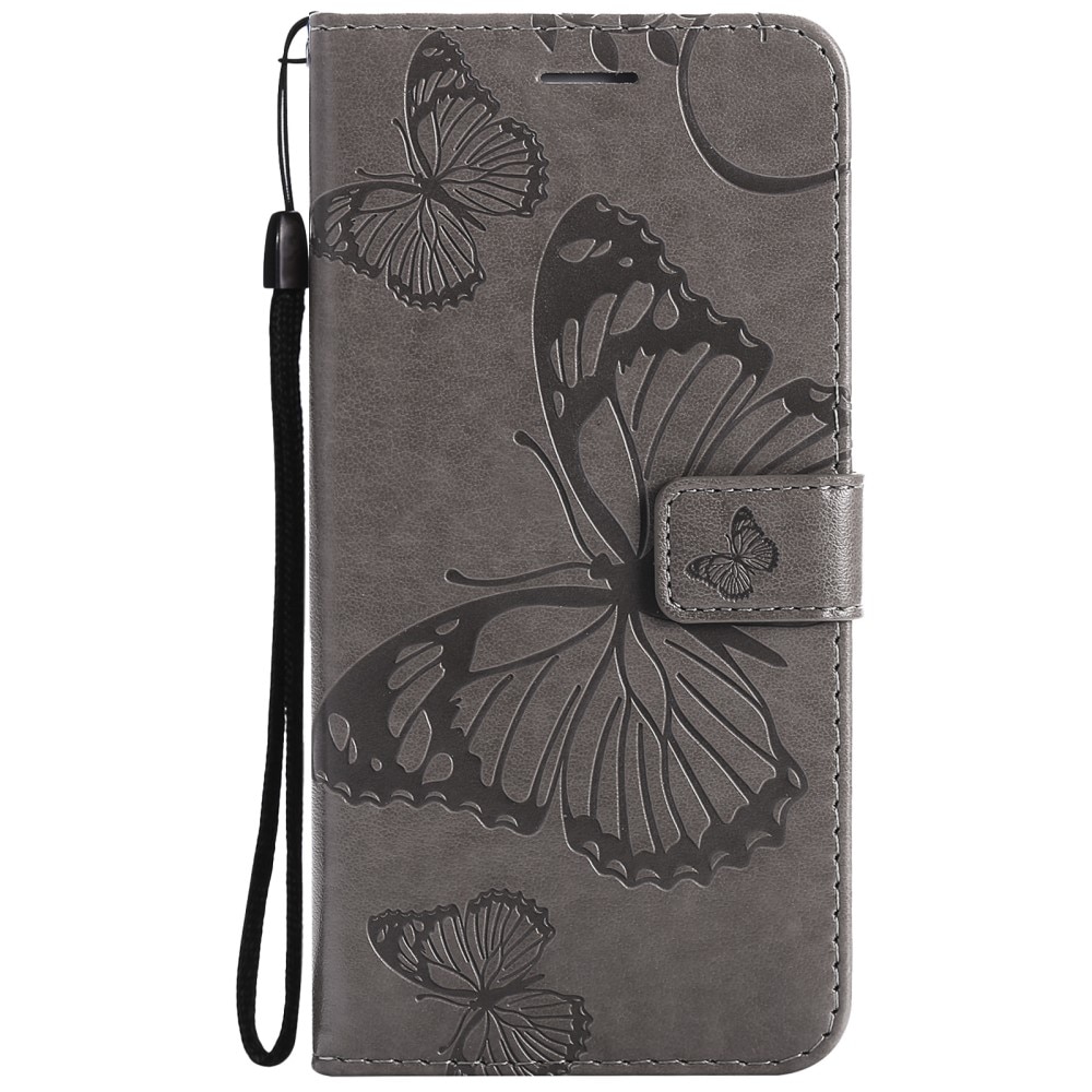 Étui en cuir à papillons pour iPhone 13 Pro, gris