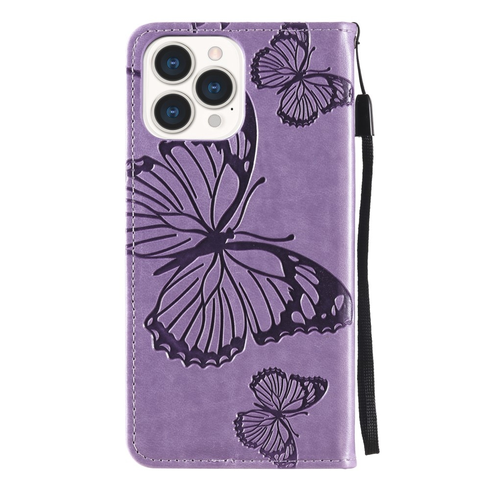 Étui en cuir à papillons pour iPhone 13 Pro, violet