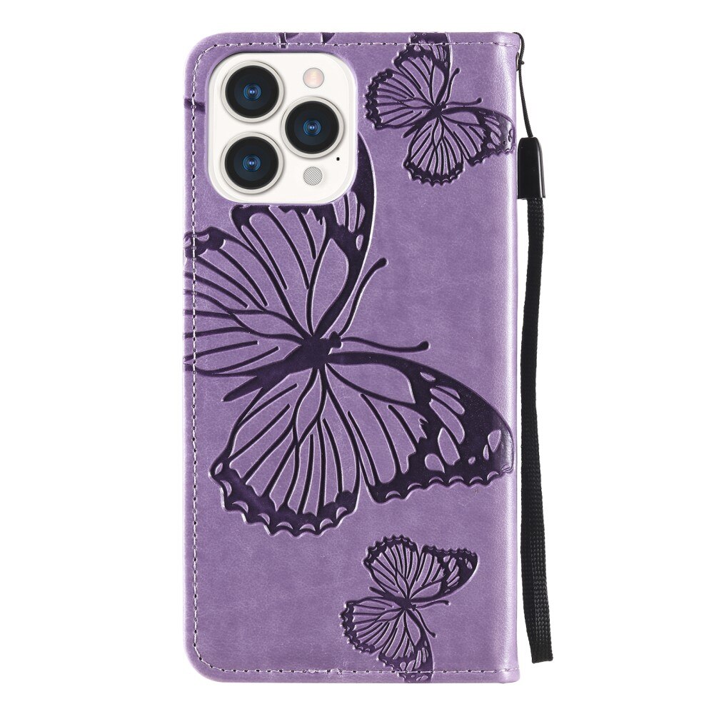 Étui en cuir à papillons pour Apple iPhone 13 Pro, Violet