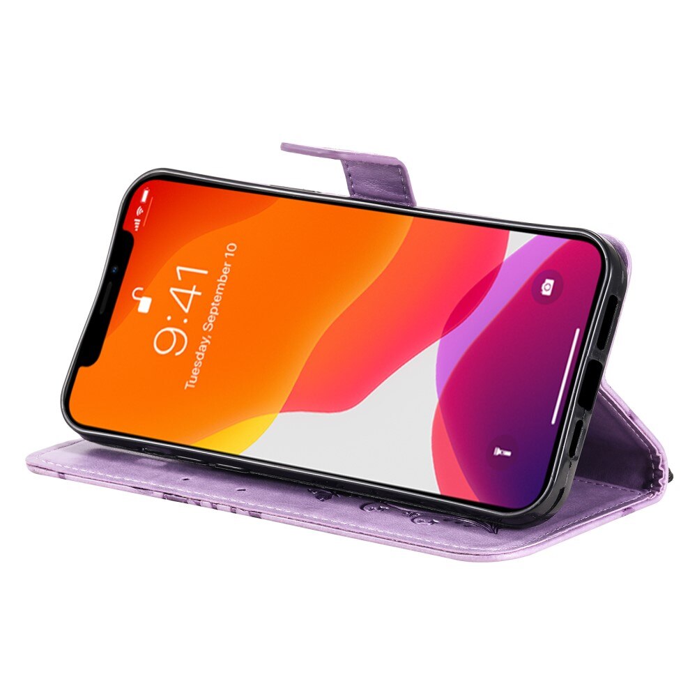 Étui en cuir à papillons pour Apple iPhone 13 Pro, Violet