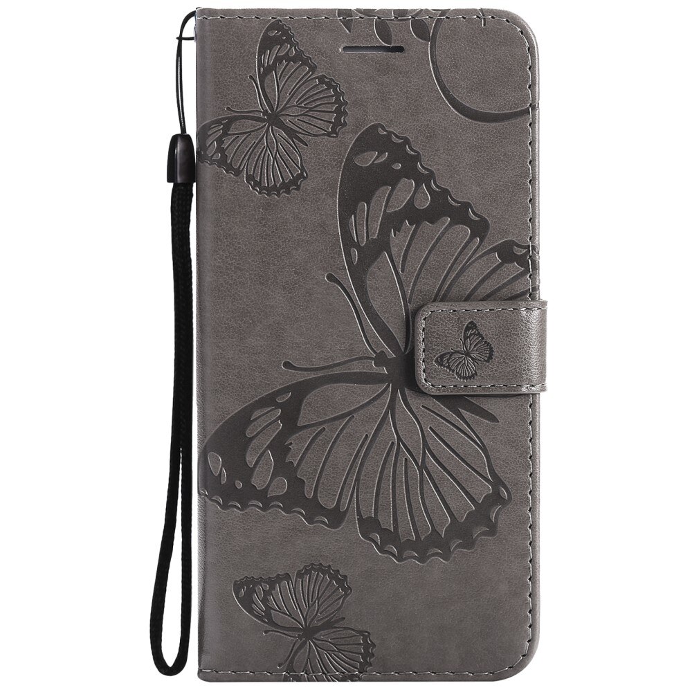 Étui en cuir à papillons pour Apple iPhone 13 Mini, Gris
