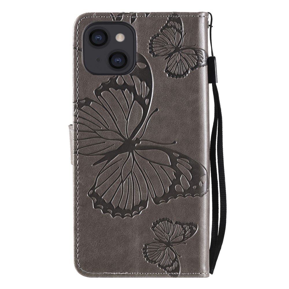 Étui en cuir à papillons pour Apple iPhone 13 Mini, Gris