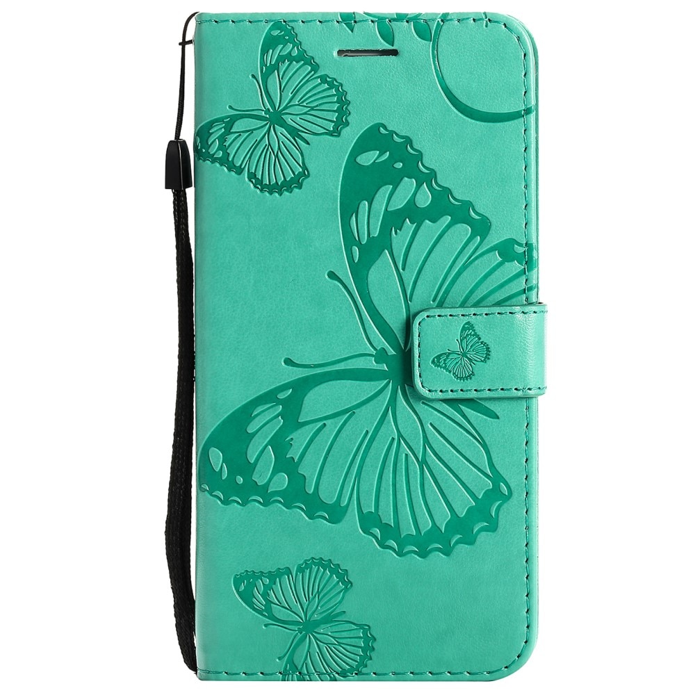 Étui en cuir à papillons pour iPhone 13 Mini, vert