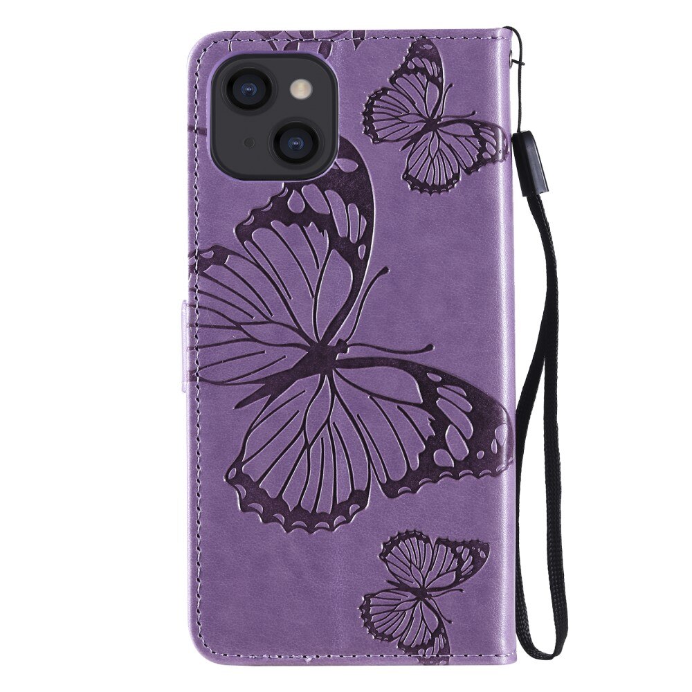 Étui en cuir à papillons pour iPhone 13 Mini, violet